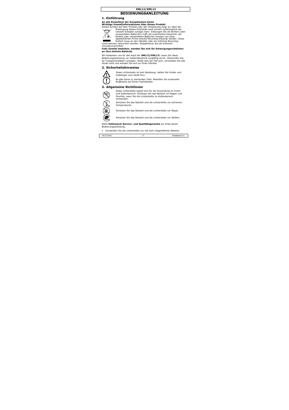 Bedienungs, Sanleitung | Velleman XML13 User Manual | Page 11 / 17
