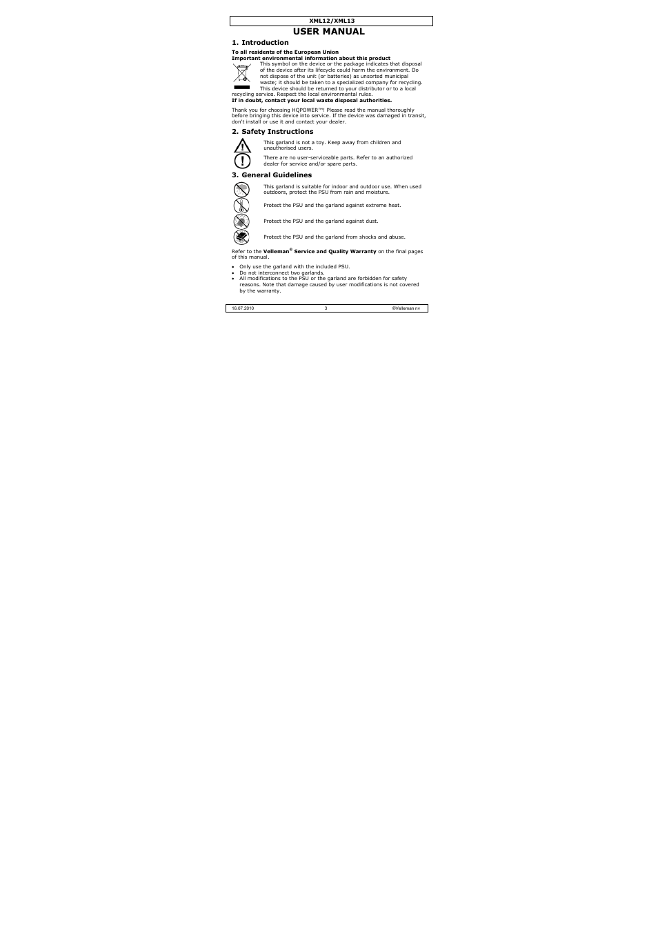 User ma, Anual | Velleman XML13 User Manual | Page 3 / 17