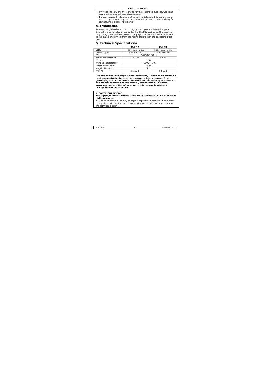 Velleman XML13 User Manual | Page 4 / 17