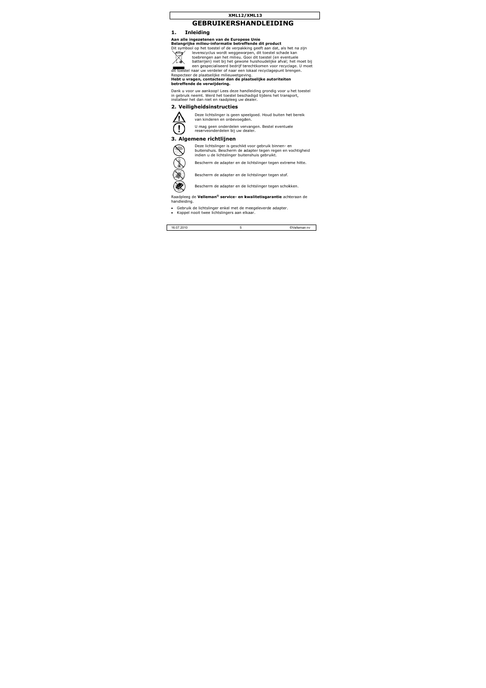 Ebruikersh, Andleiding | Velleman XML13 User Manual | Page 5 / 17