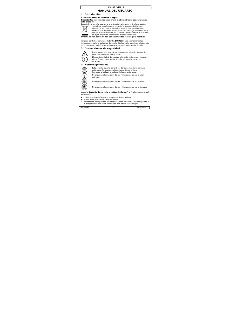 Manual del, L usuario | Velleman XML13 User Manual | Page 9 / 17