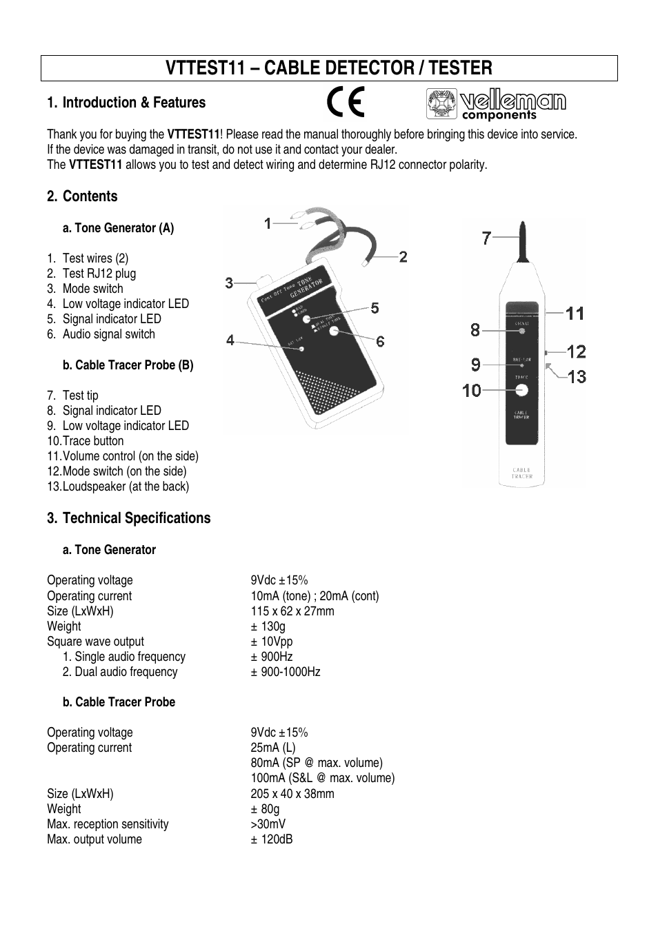 Velleman VTTEST11 User Manual | 11 pages
