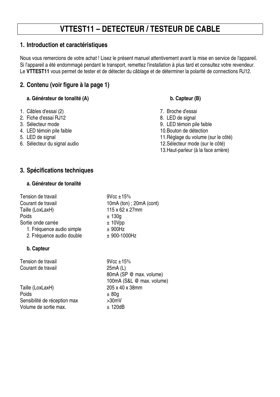 Vttest11 – detecteur / testeur de cable | Velleman VTTEST11 User Manual | Page 5 / 11