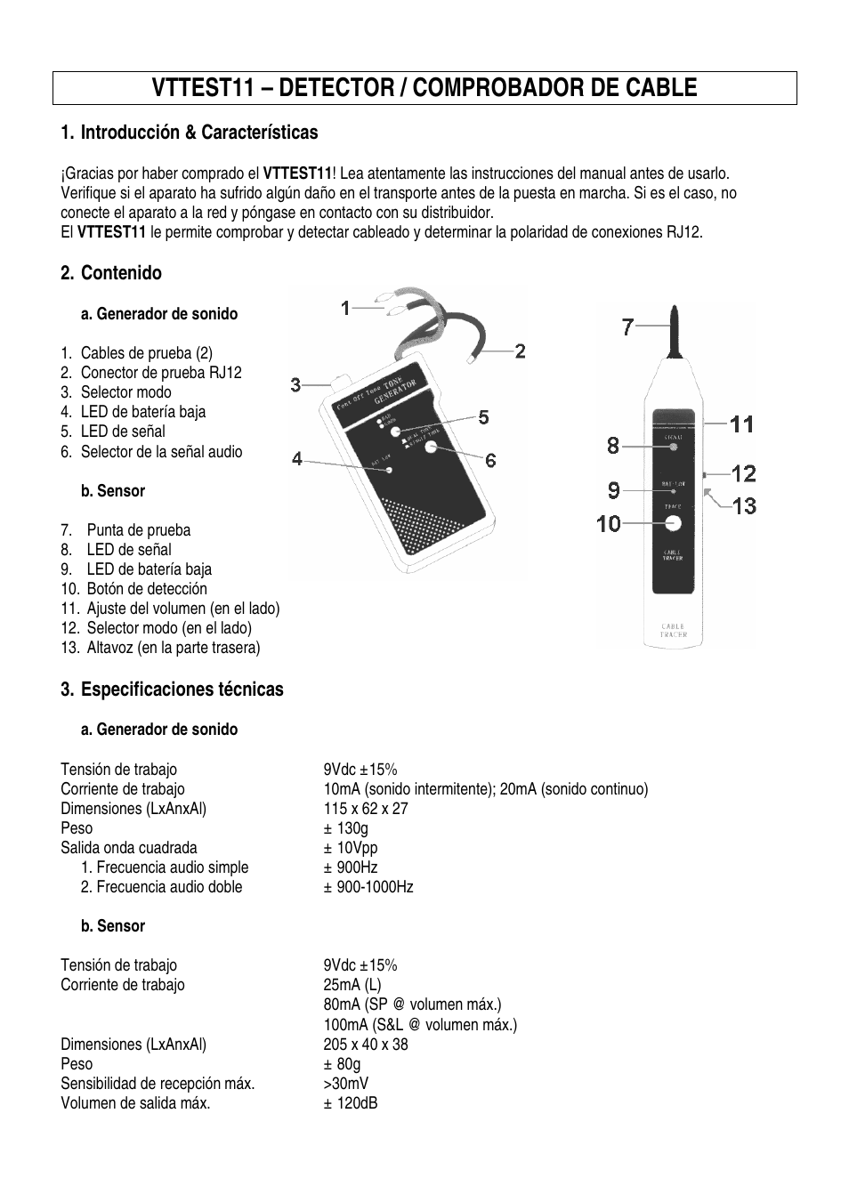 Vttest11 – detector / comprobador de cable | Velleman VTTEST11 User Manual | Page 7 / 11