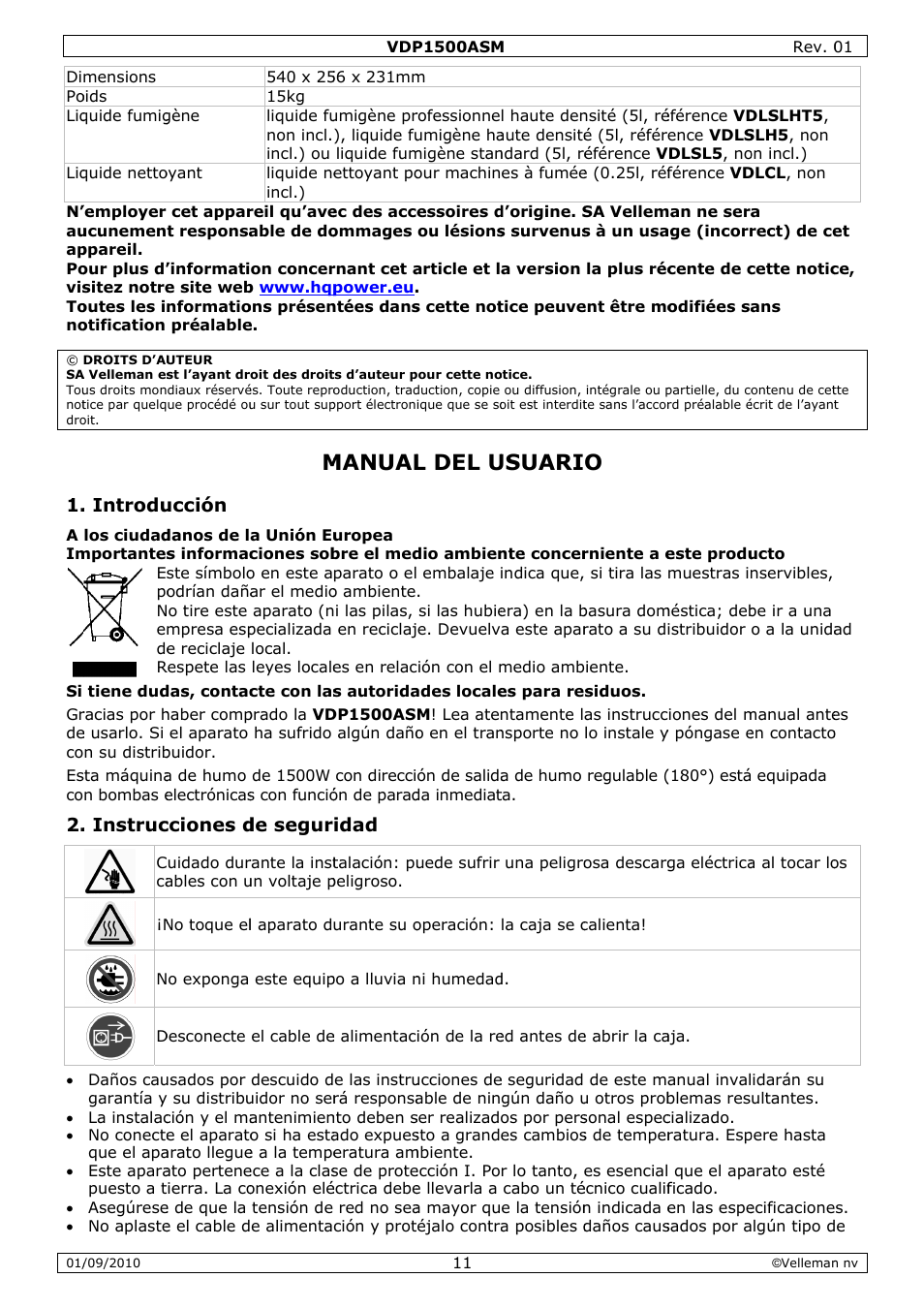 Manual, L del u, Usuari | Velleman VDP1500ASM User Manual | Page 11 / 20