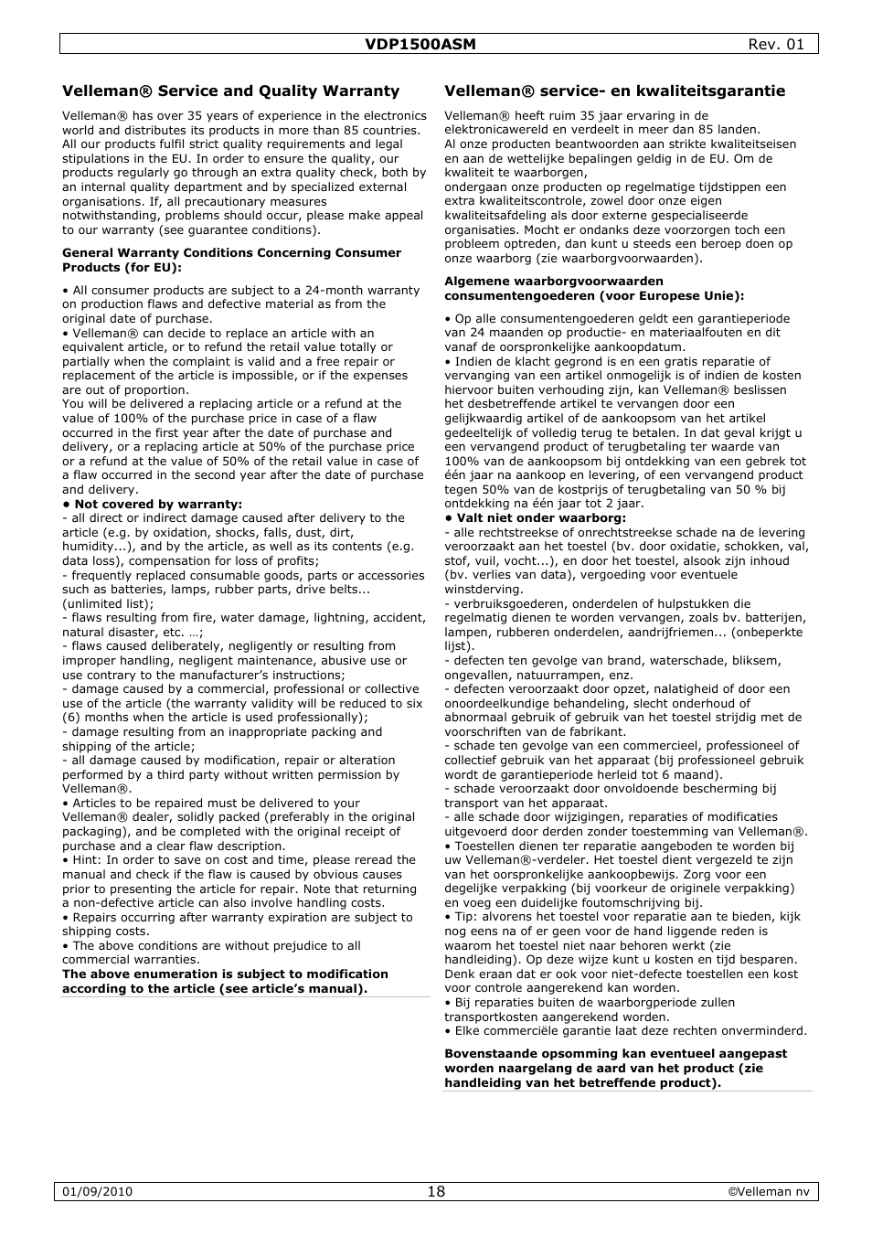 Velleman VDP1500ASM User Manual | Page 18 / 20
