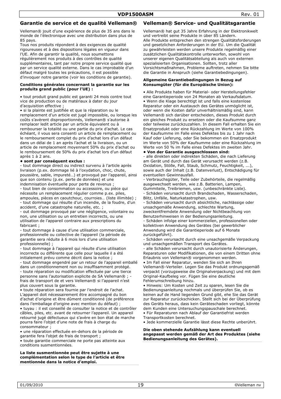 Velleman VDP1500ASM User Manual | Page 19 / 20
