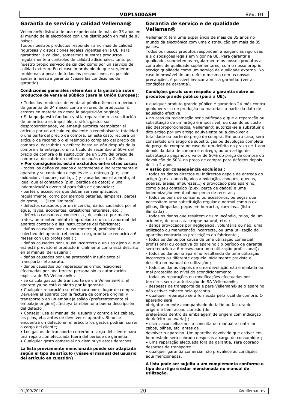 Velleman VDP1500ASM User Manual | Page 20 / 20