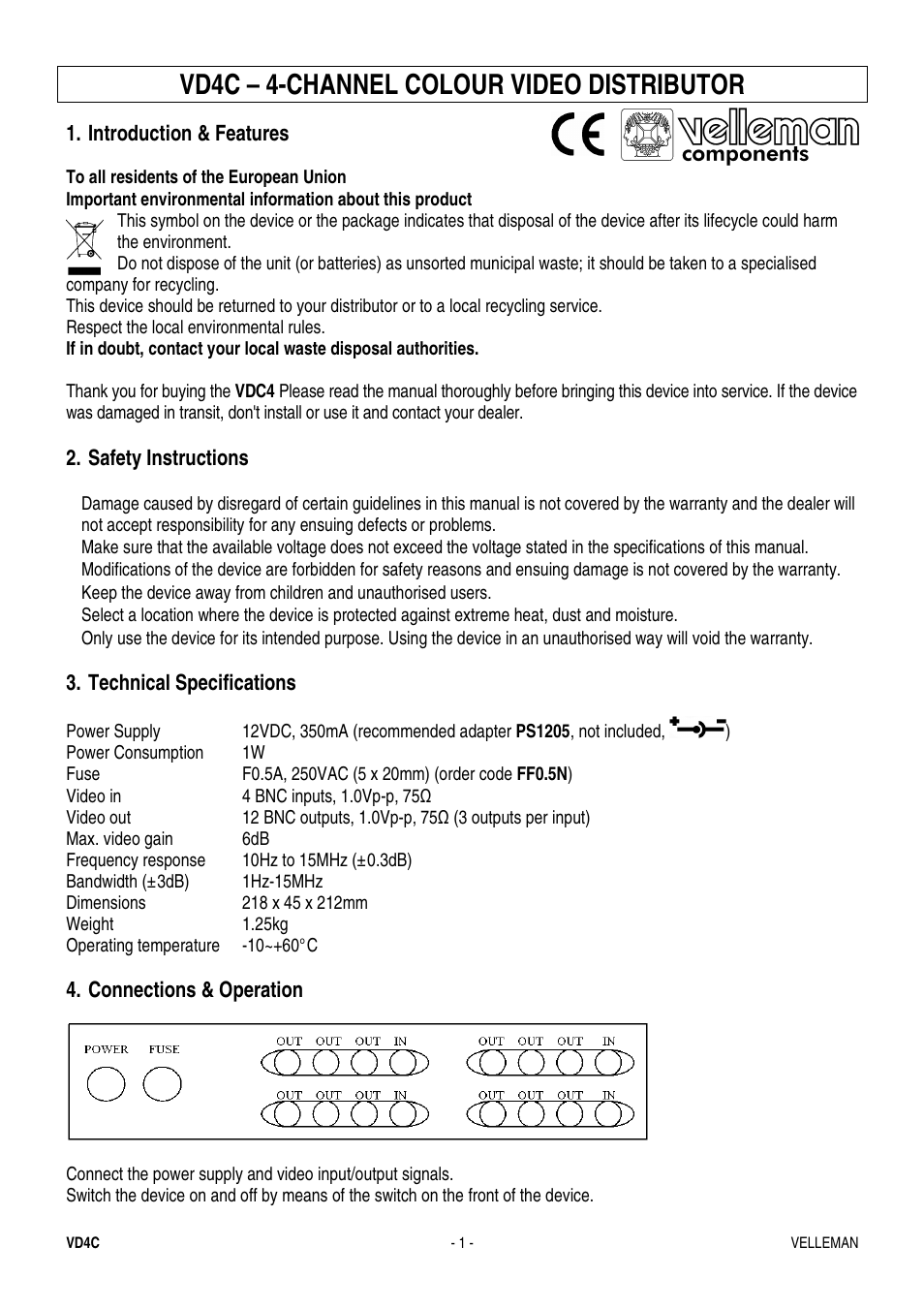 Velleman VD4C User Manual | 6 pages