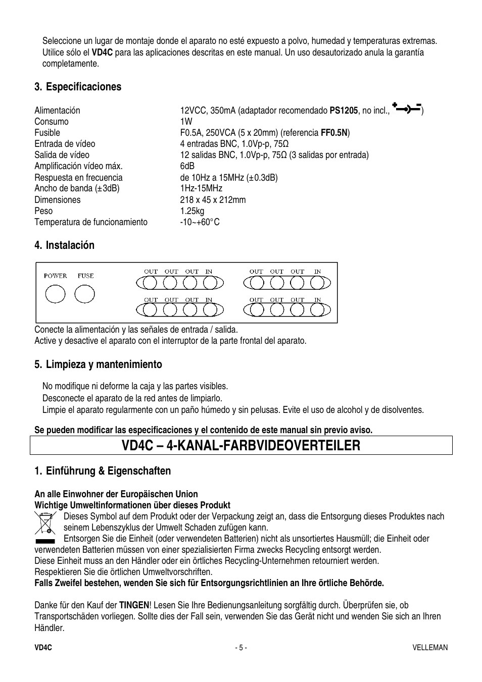 Vd4c – 4-kanal-farbvideoverteiler | Velleman VD4C User Manual | Page 5 / 6
