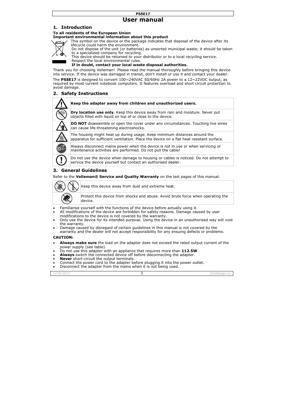 User m, Anual | Velleman PSSE17 User Manual | Page 3 / 12