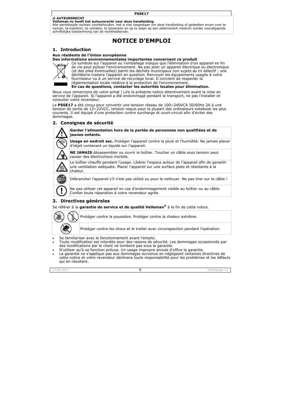 Otice d, Emploi | Velleman PSSE17 User Manual | Page 6 / 12