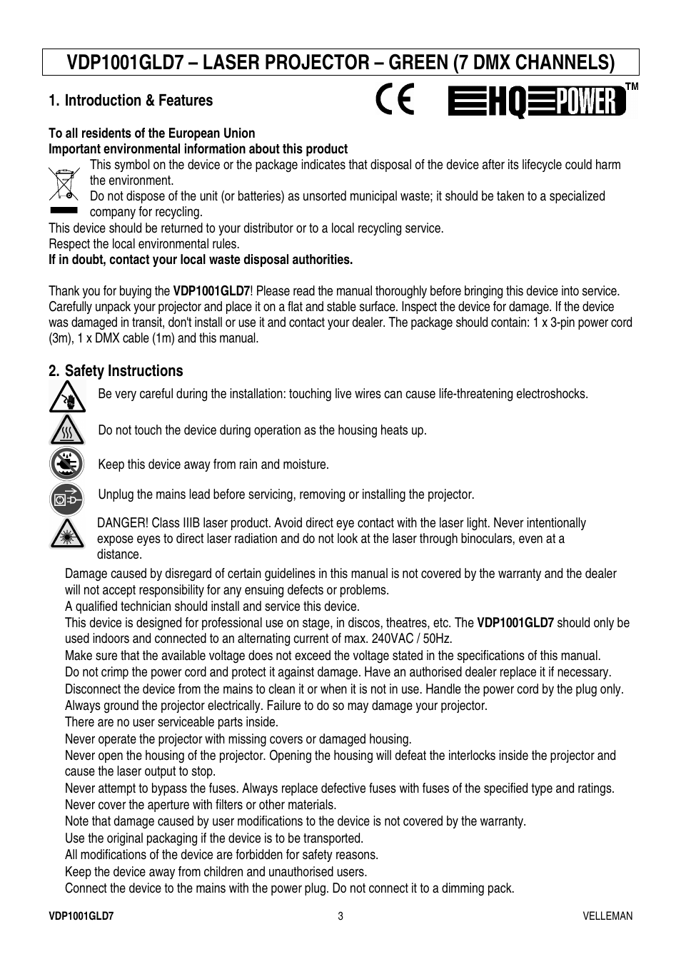 Velleman VDP1001GLD7 User Manual | Page 3 / 26