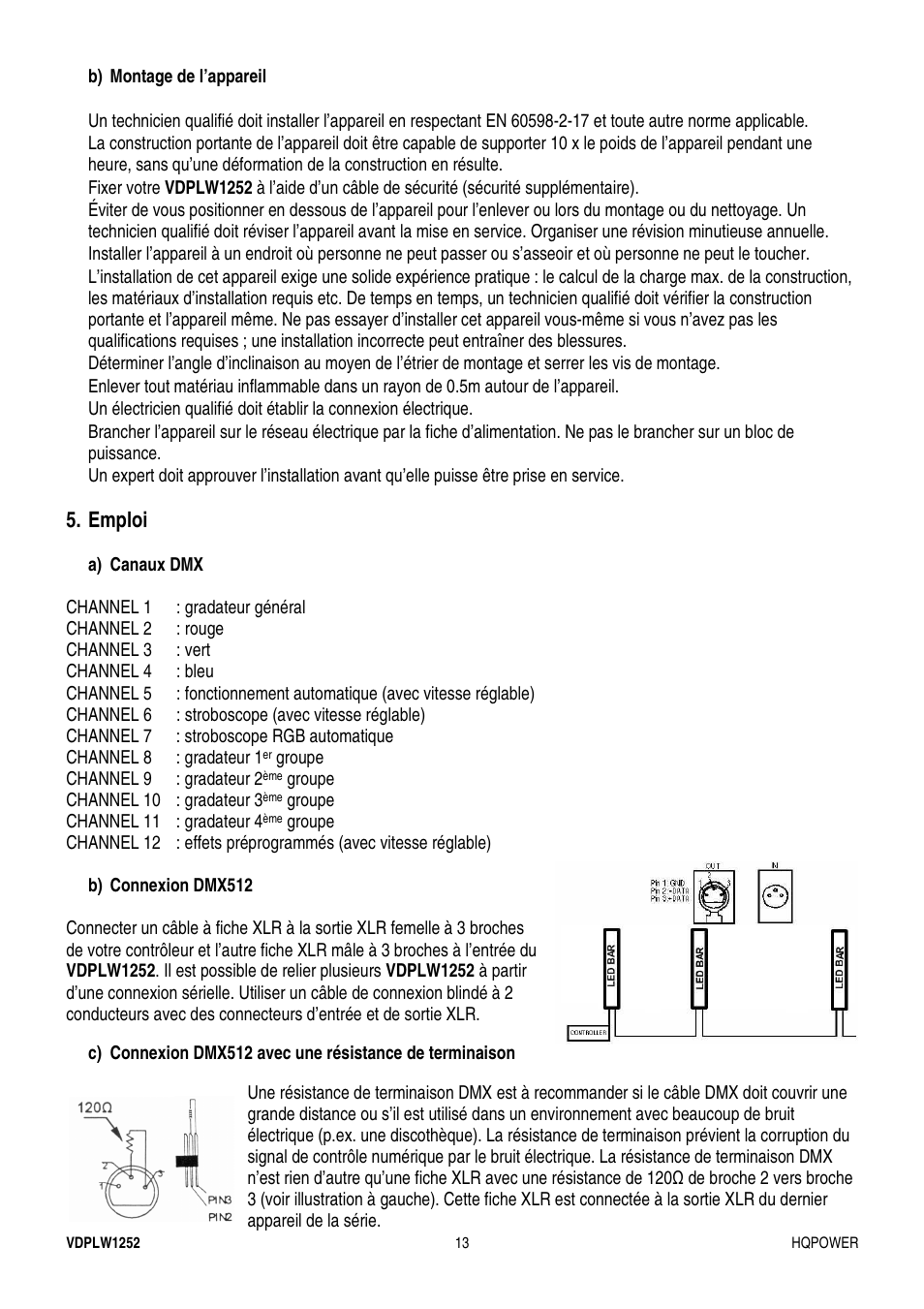 Emploi | Velleman VDPLW1252 User Manual | Page 13 / 24