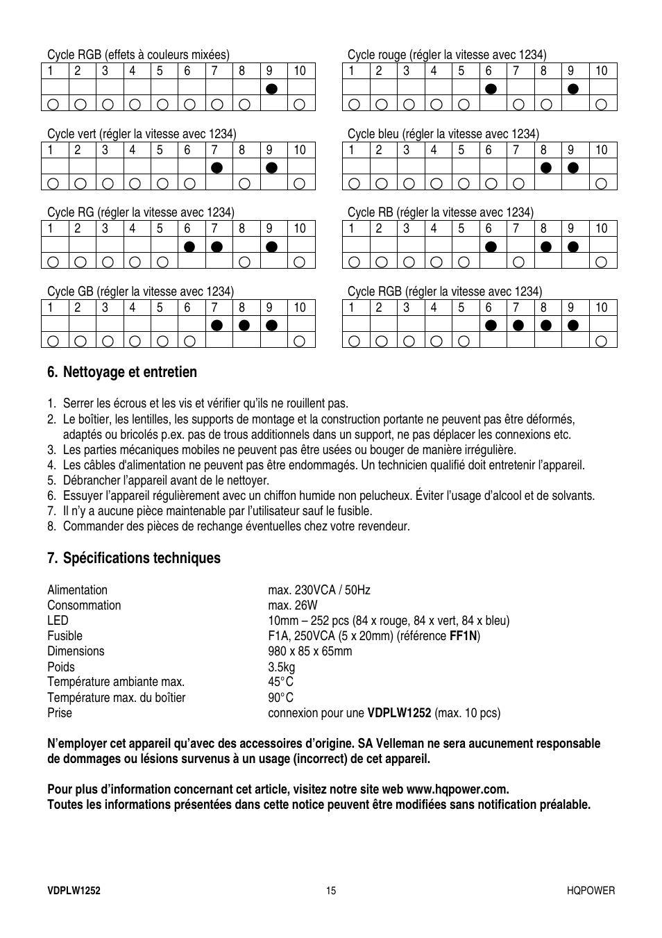 Velleman VDPLW1252 User Manual | Page 15 / 24