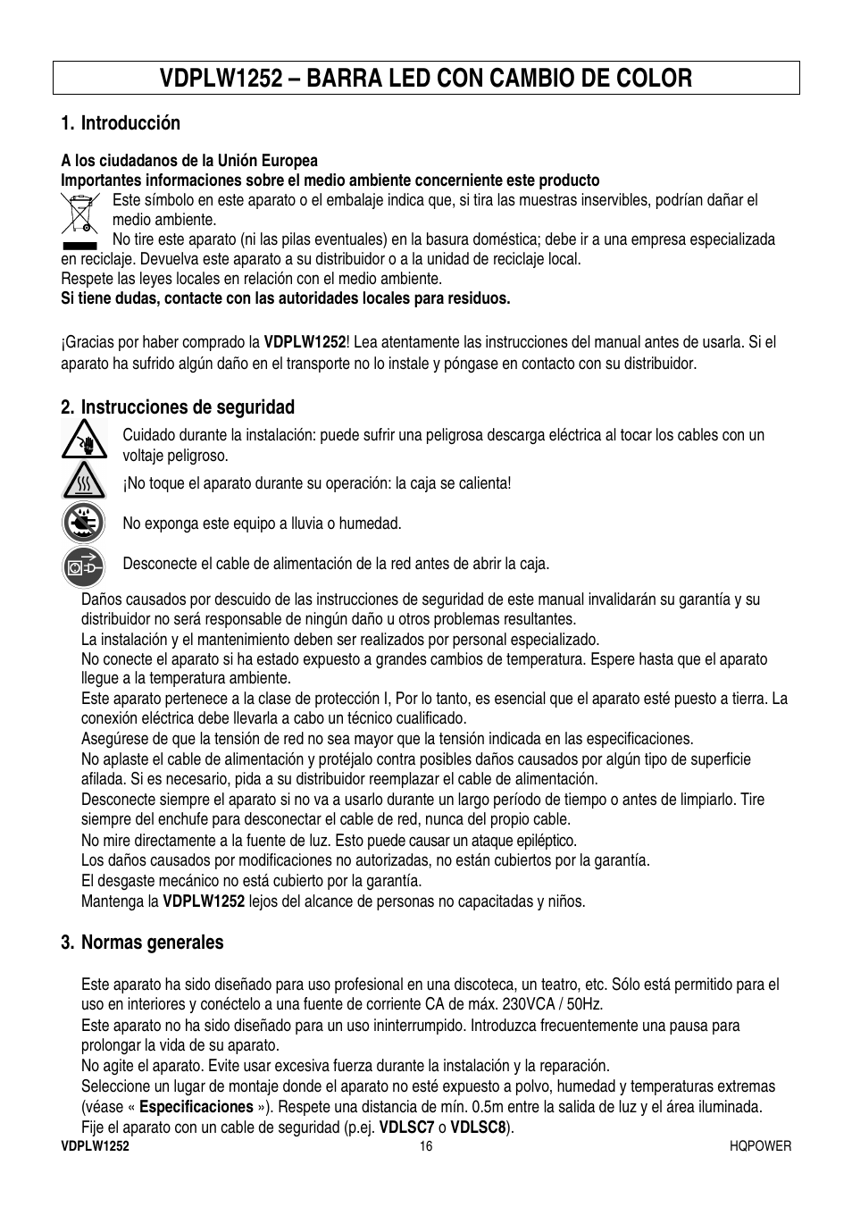 Vdplw1252 – barra led con cambio de color | Velleman VDPLW1252 User Manual | Page 16 / 24