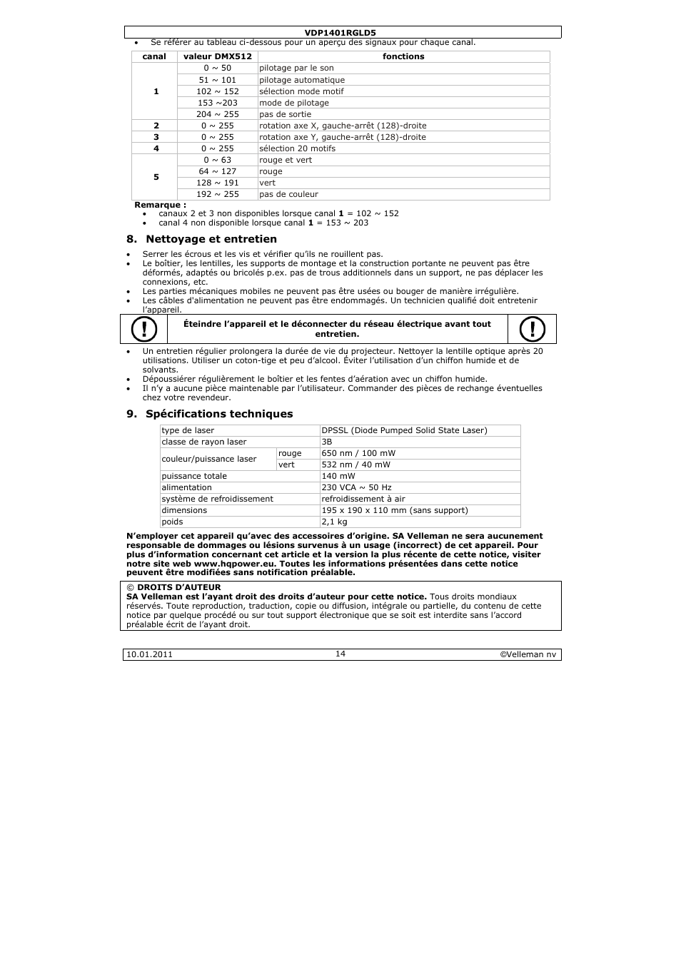 Velleman VDP1401RGLD5 User Manual | Page 14 / 24