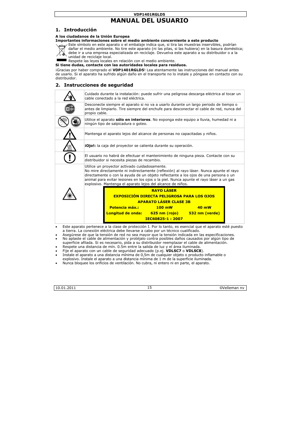 Nual del, L usuar | Velleman VDP1401RGLD5 User Manual | Page 15 / 24