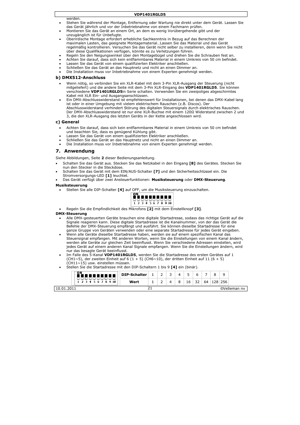 Velleman VDP1401RGLD5 User Manual | Page 21 / 24