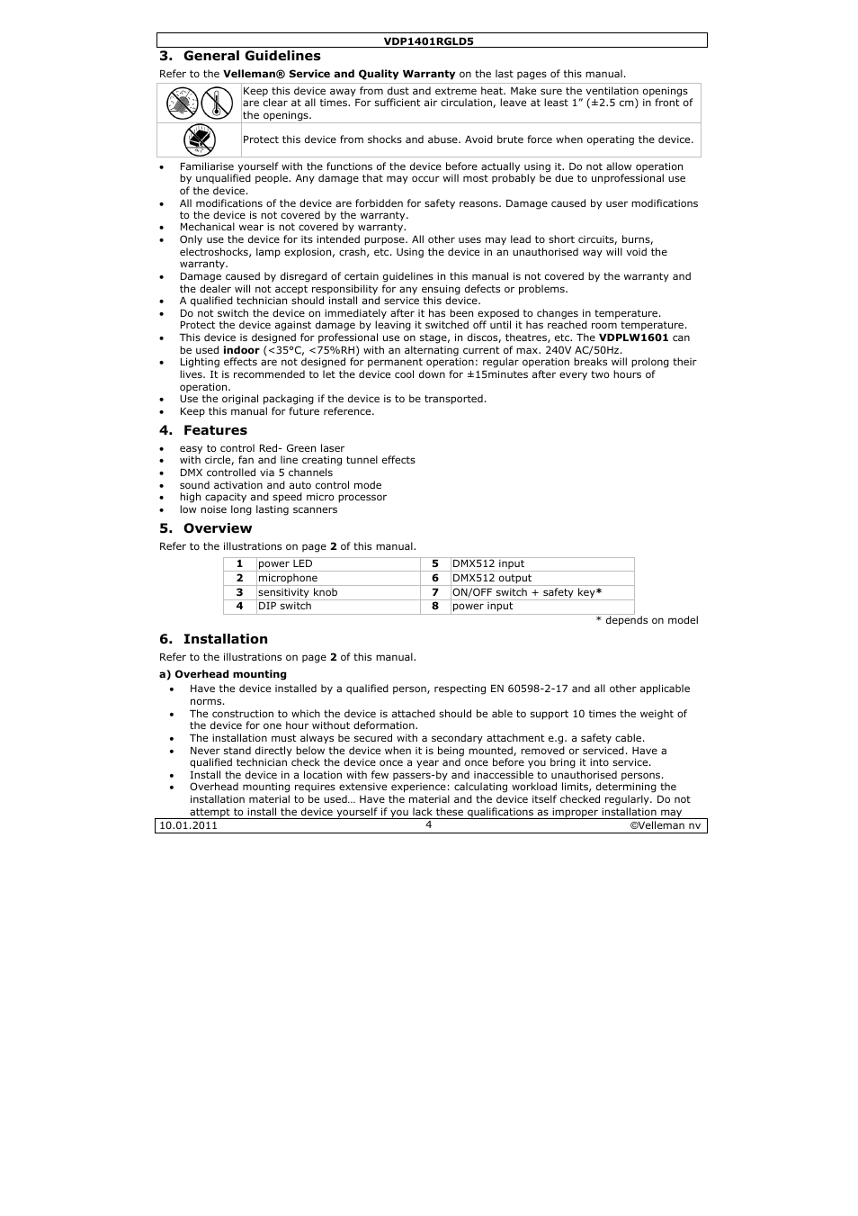 Velleman VDP1401RGLD5 User Manual | Page 4 / 24