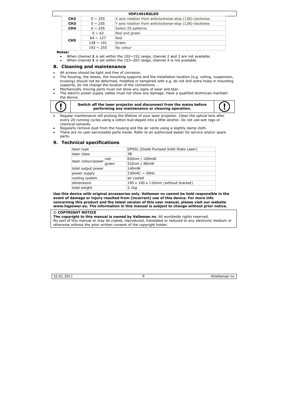 Velleman VDP1401RGLD5 User Manual | Page 6 / 24