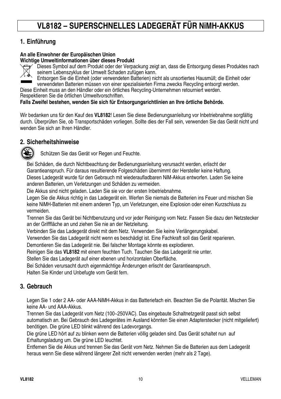Vl8182 – superschnelles ladegerät für nimh-akkus | Velleman VL8182 User Manual | Page 10 / 11