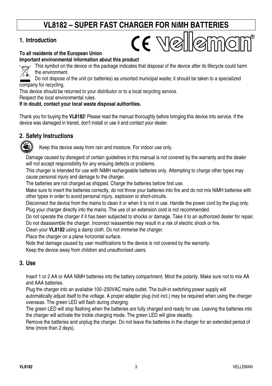 Vl8182 – super fast charger for nimh batteries | Velleman VL8182 User Manual | Page 3 / 11