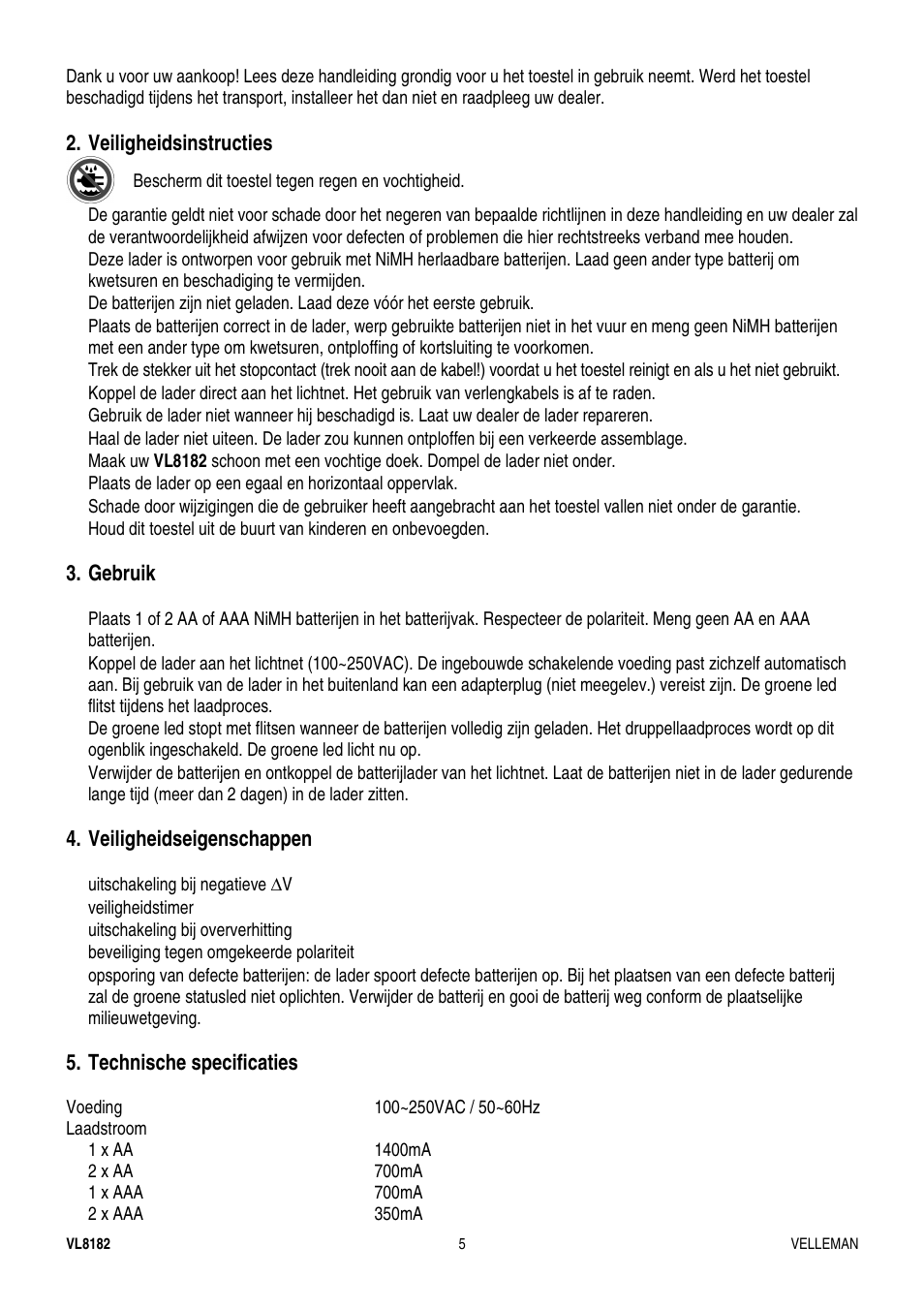 Velleman VL8182 User Manual | Page 5 / 11