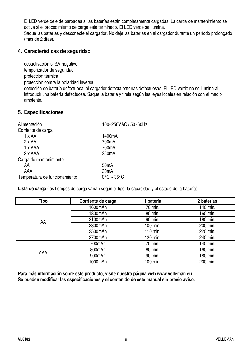 Velleman VL8182 User Manual | Page 9 / 11