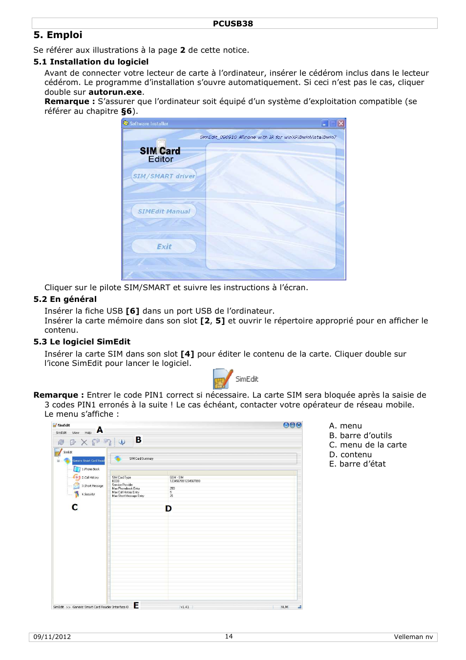 Emploi | Velleman PCUSB38 User Manual | Page 14 / 30