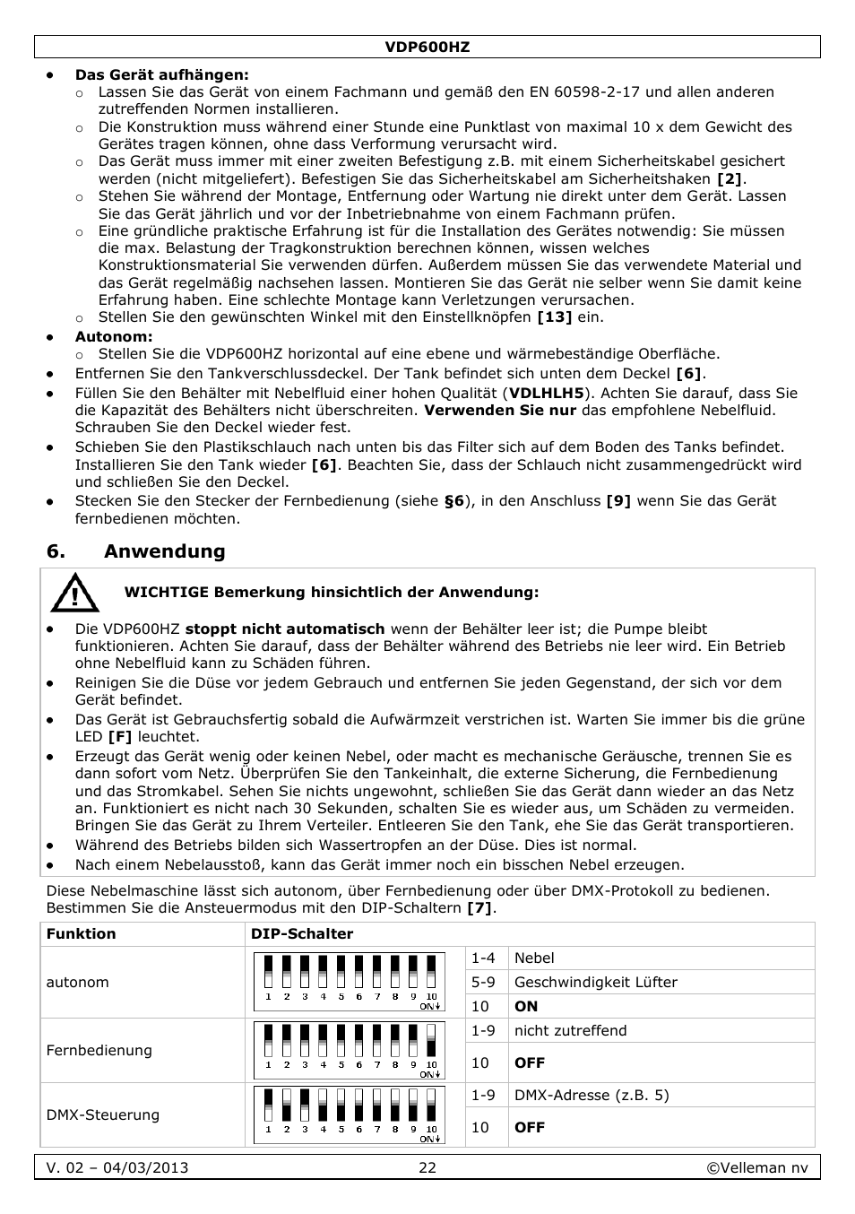Anwendung | Velleman VDP600HZ User Manual | Page 22 / 26