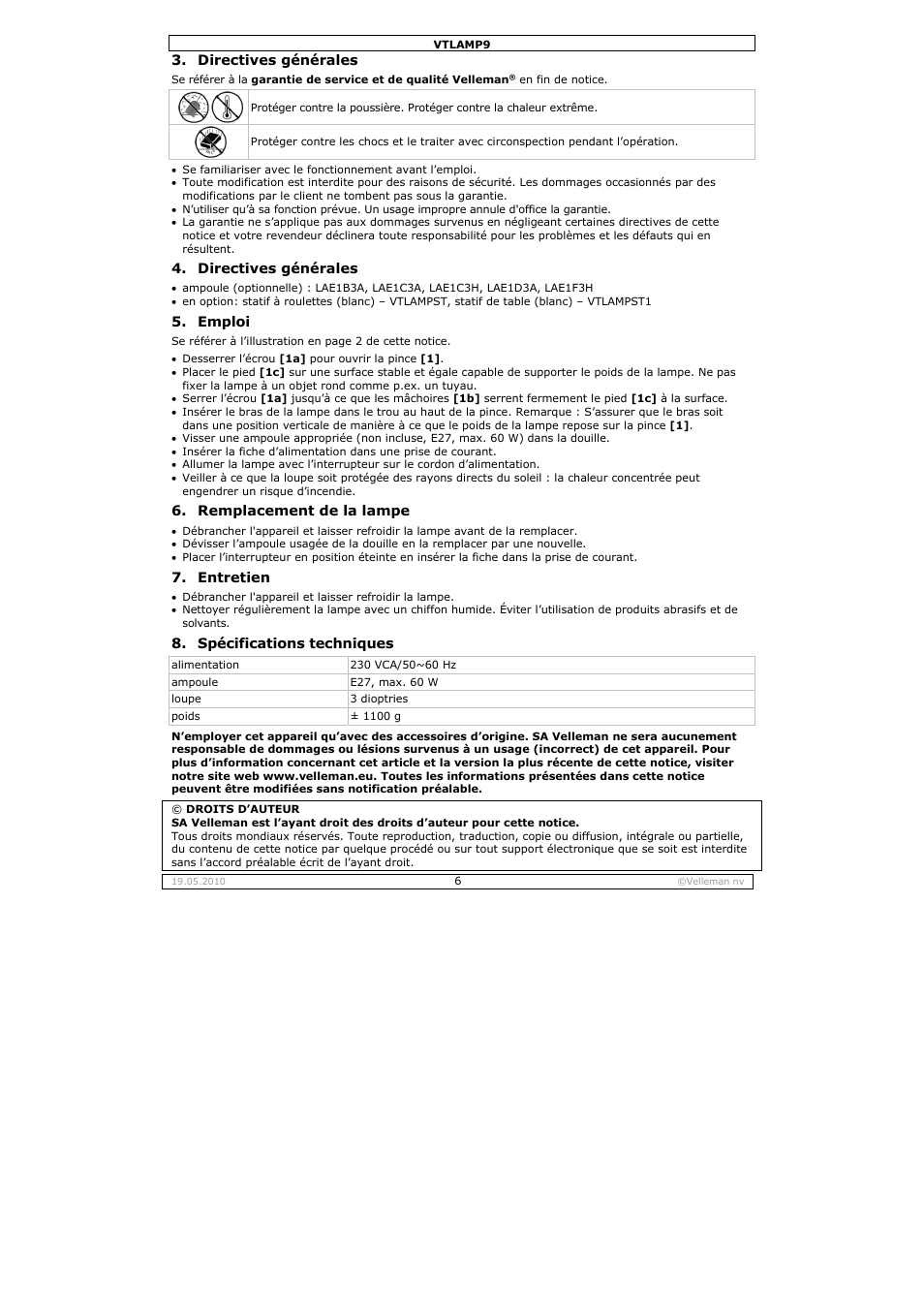 Velleman VTLAMP9 User Manual | Page 6 / 12