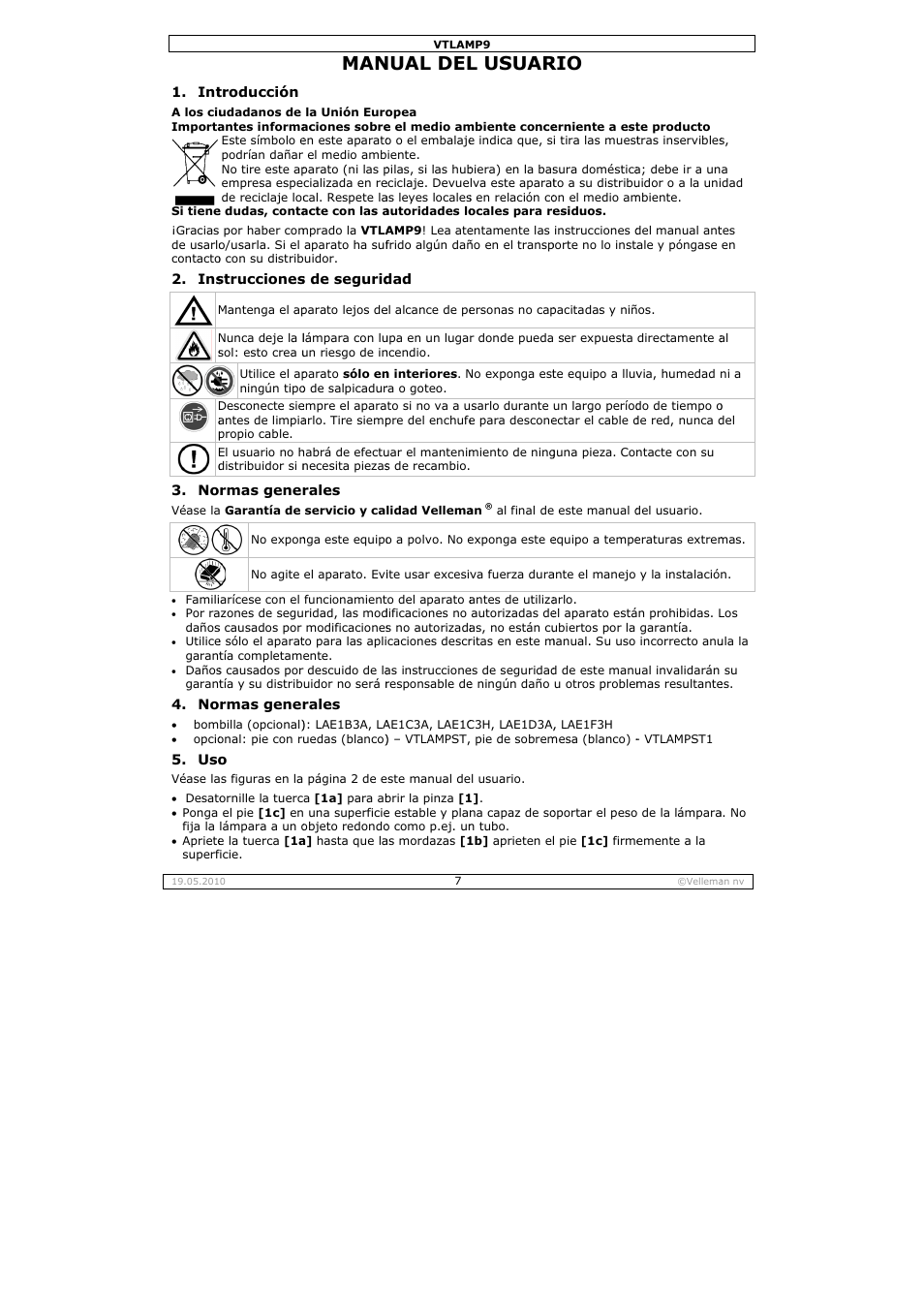 Nual del, L usuar | Velleman VTLAMP9 User Manual | Page 7 / 12