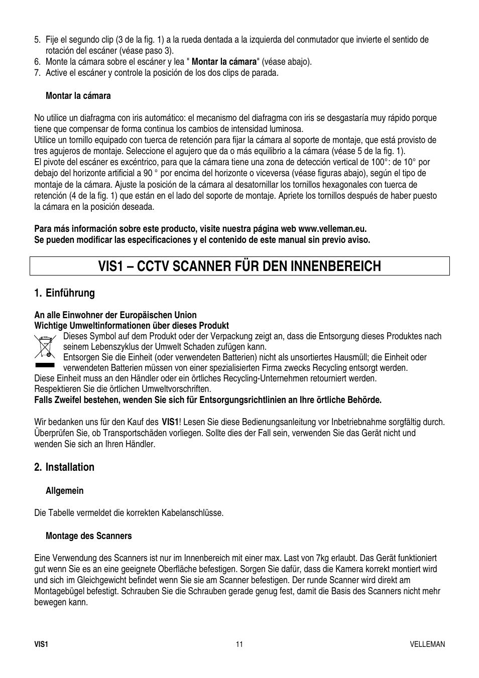 Vis1 – cctv scanner für den innenbereich | Velleman VIS1 User Manual | Page 11 / 15