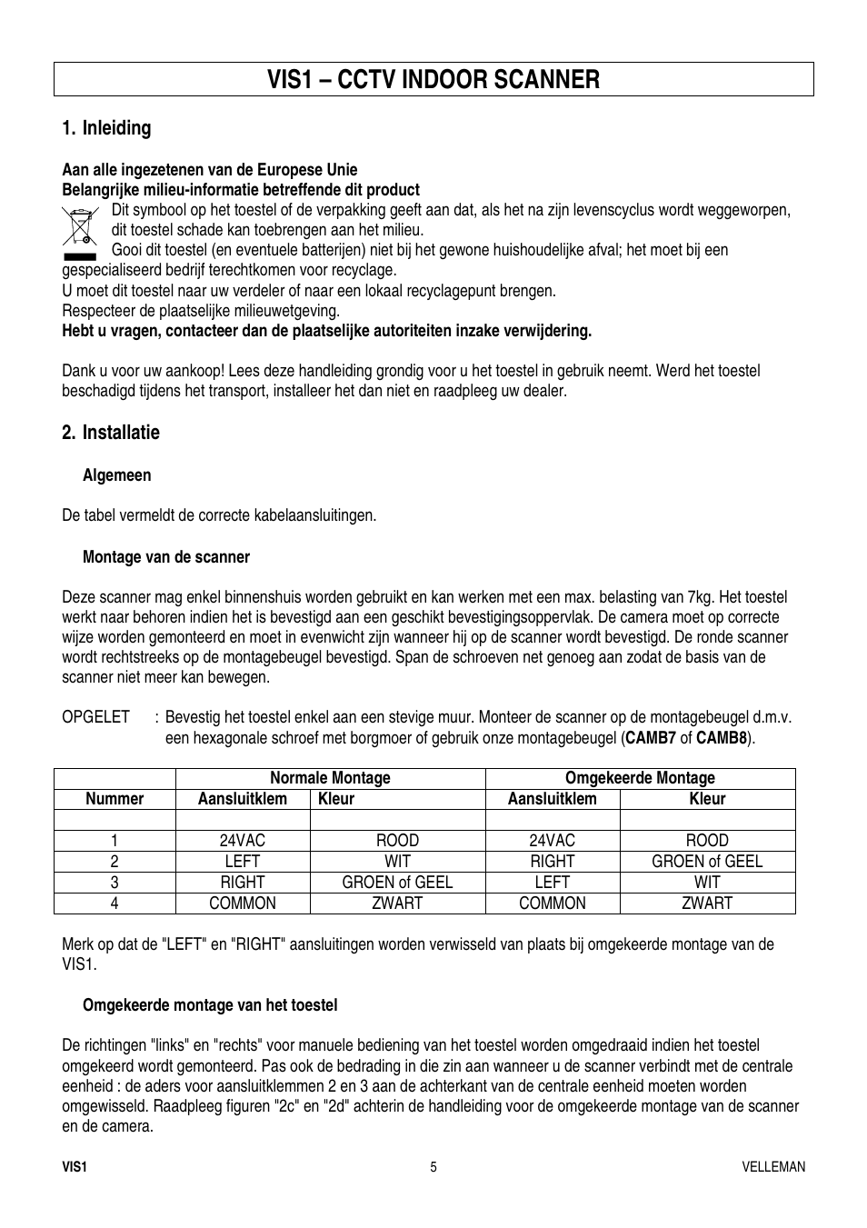Vis1 – cctv indoor scanner | Velleman VIS1 User Manual | Page 5 / 15