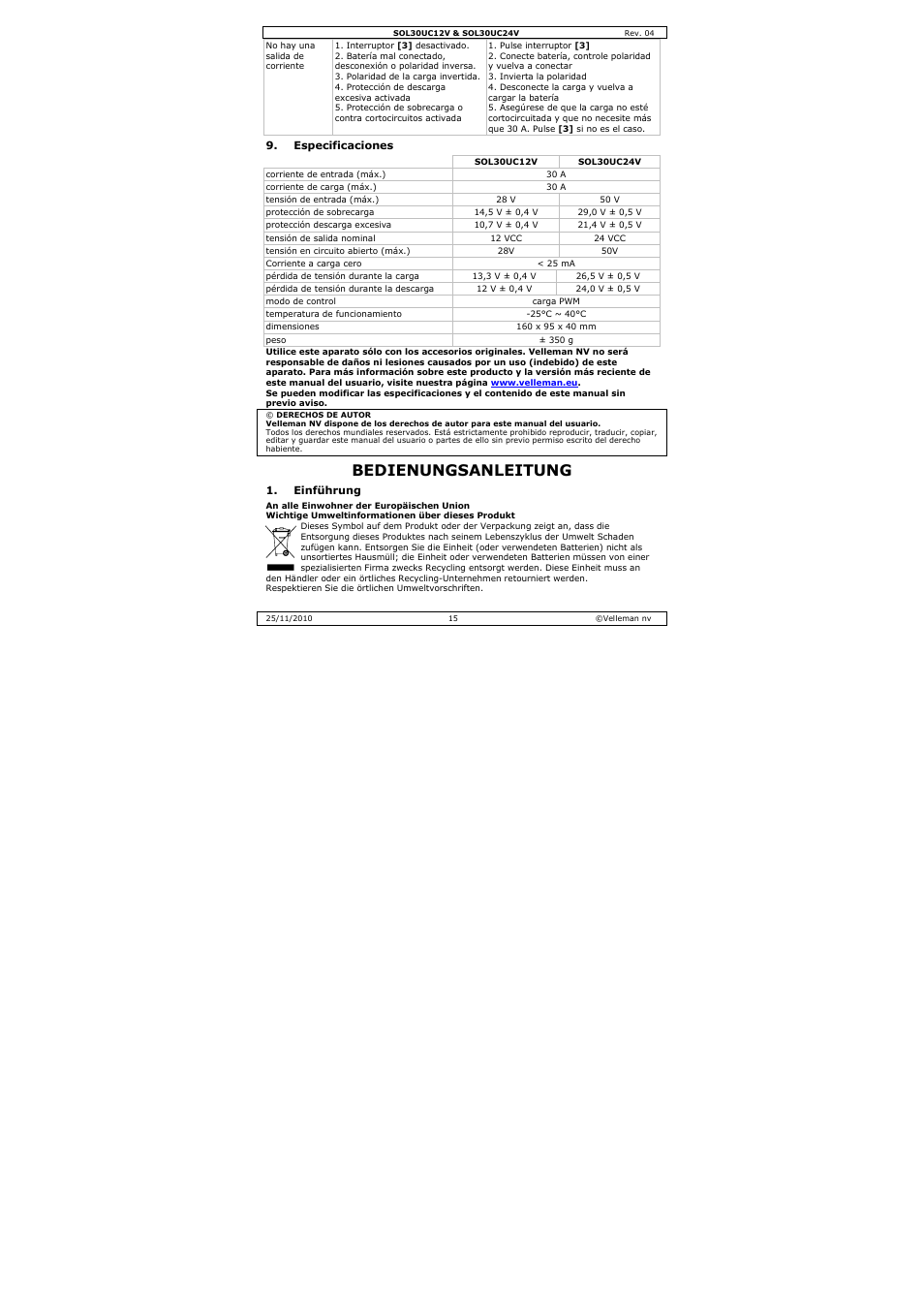 Bedienungsanleitung | Velleman SOL30UC12V User Manual | Page 15 / 22