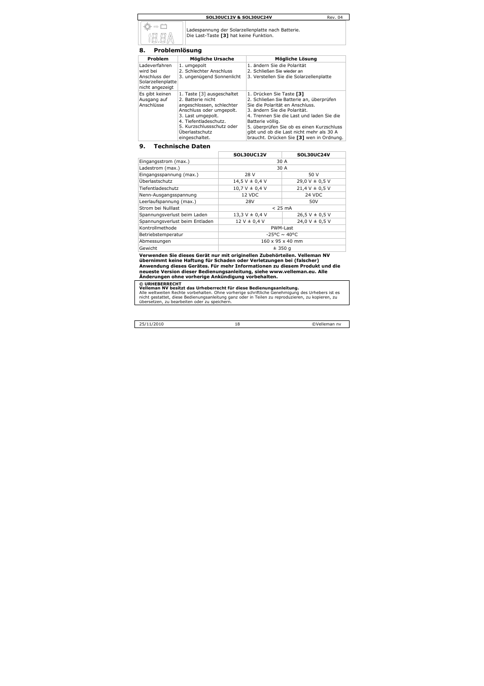 Velleman SOL30UC12V User Manual | Page 18 / 22