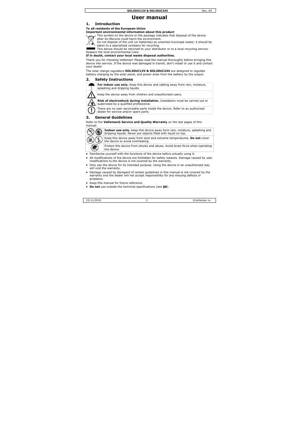 User manual | Velleman SOL30UC12V User Manual | Page 3 / 22
