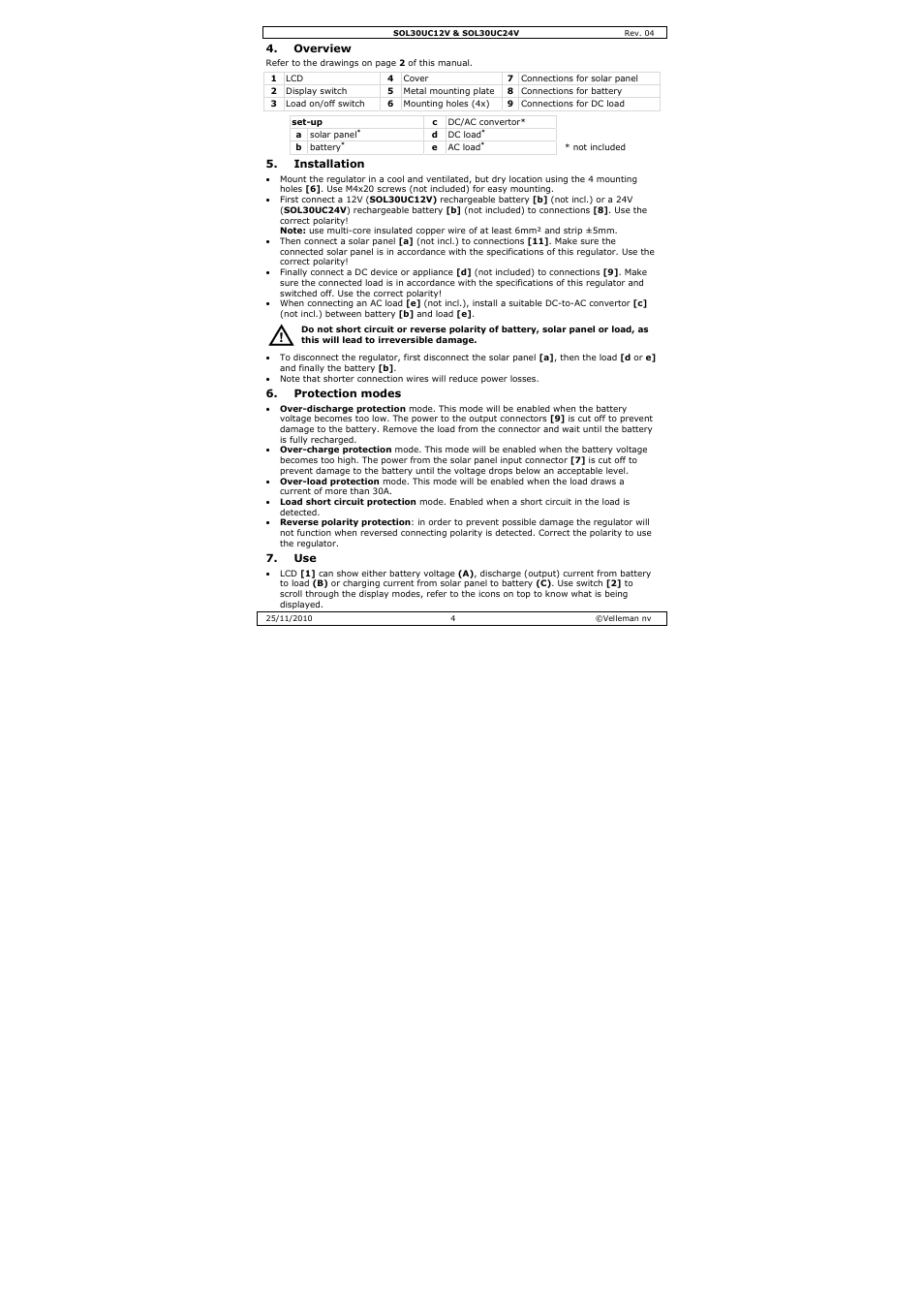 Velleman SOL30UC12V User Manual | Page 4 / 22