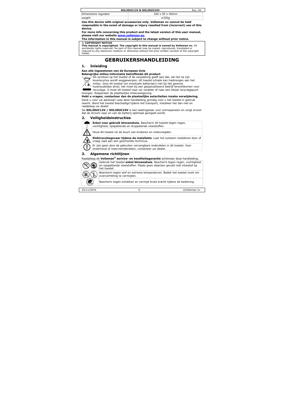 Gebruikershandleiding | Velleman SOL30UC12V User Manual | Page 6 / 22