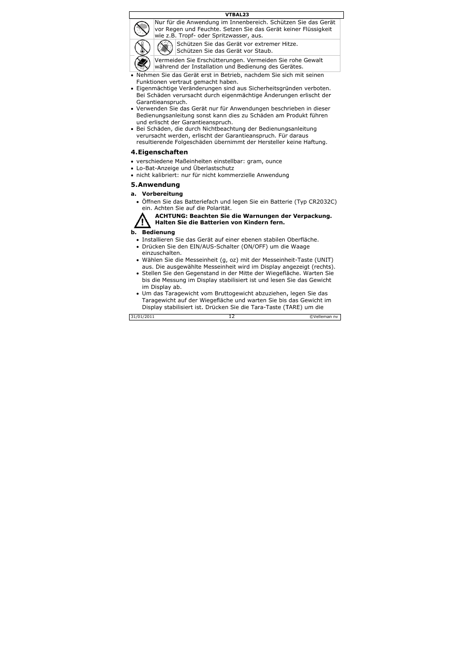 Velleman VTBAL23 User Manual | Page 12 / 16