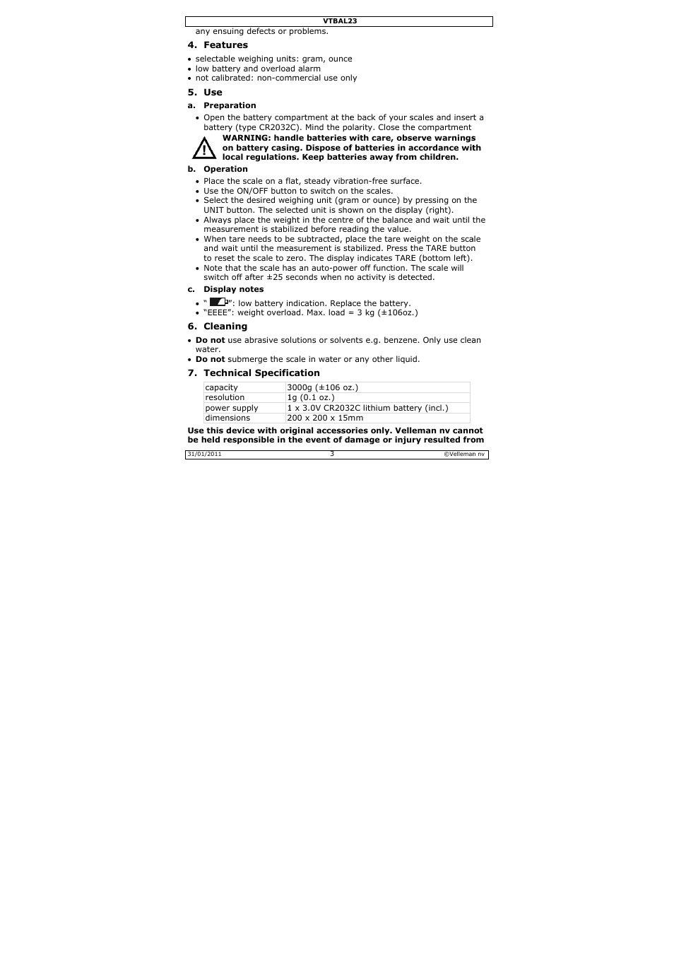 Velleman VTBAL23 User Manual | Page 3 / 16
