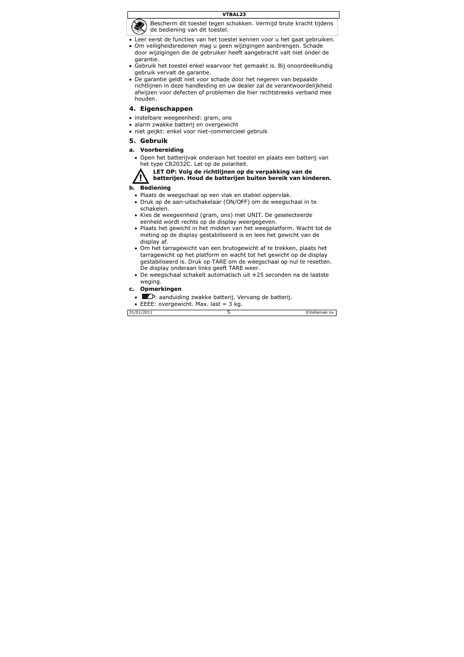 Velleman VTBAL23 User Manual | Page 5 / 16