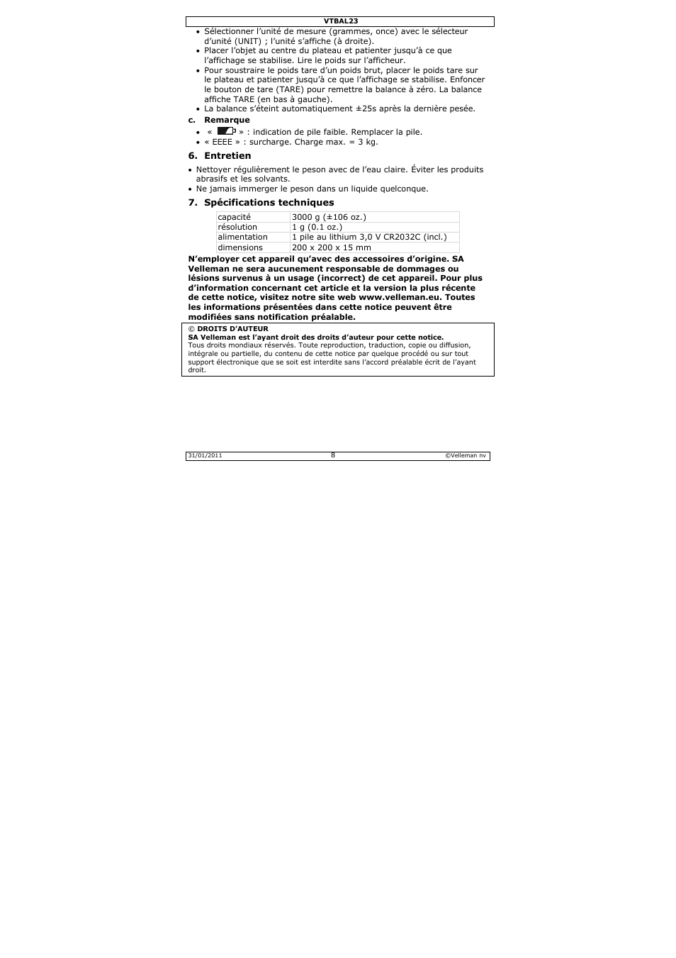 Velleman VTBAL23 User Manual | Page 8 / 16