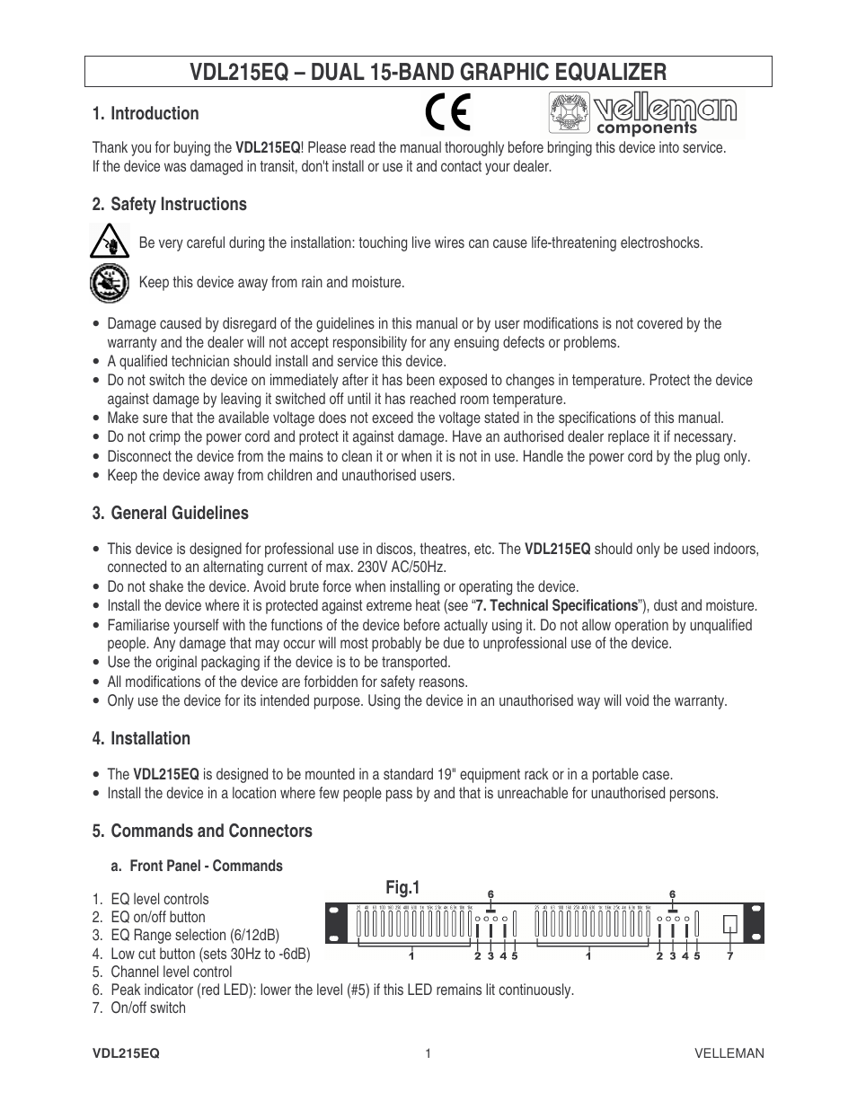 Velleman VDL215EQ2 User Manual | 15 pages