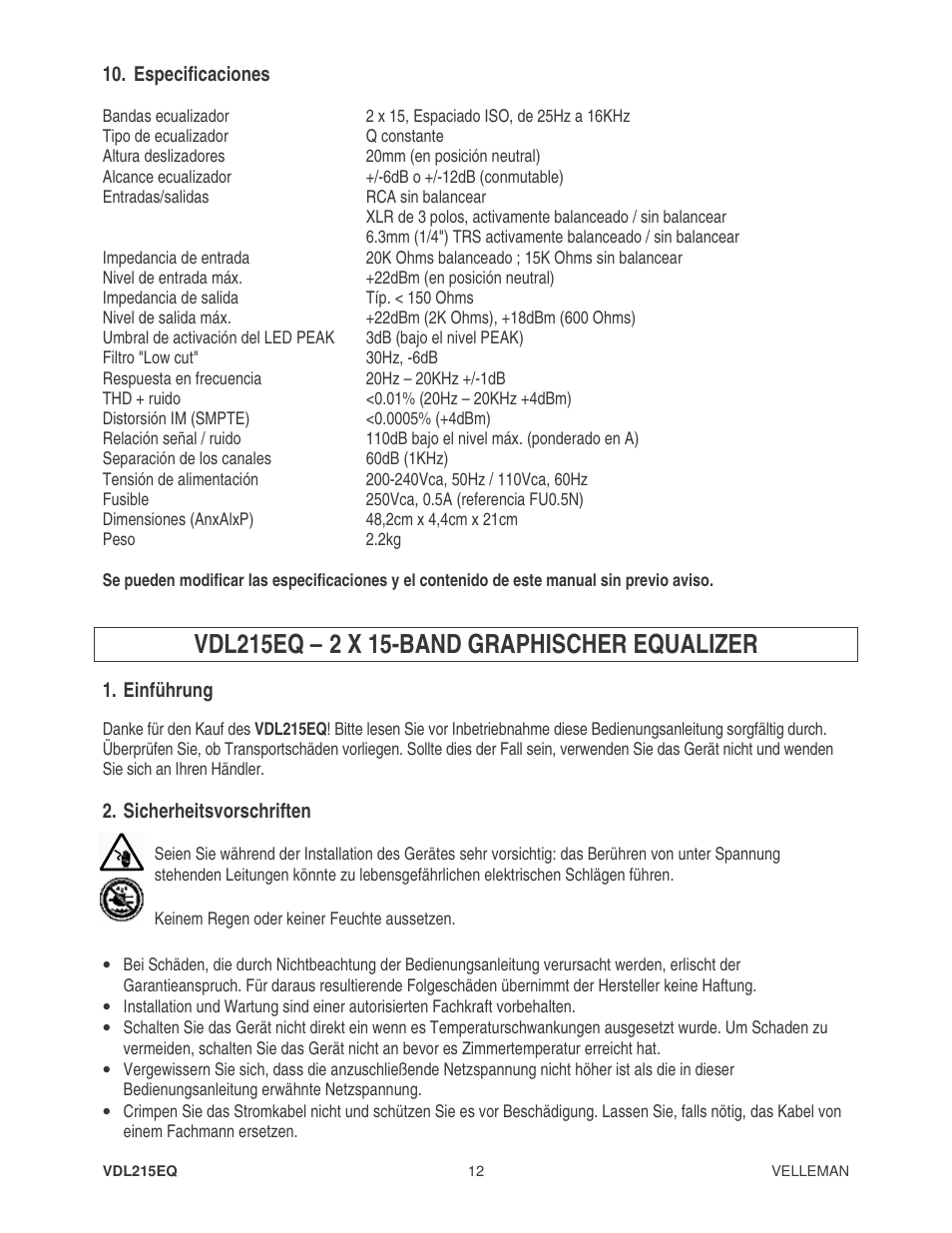Velleman VDL215EQ2 User Manual | Page 12 / 15
