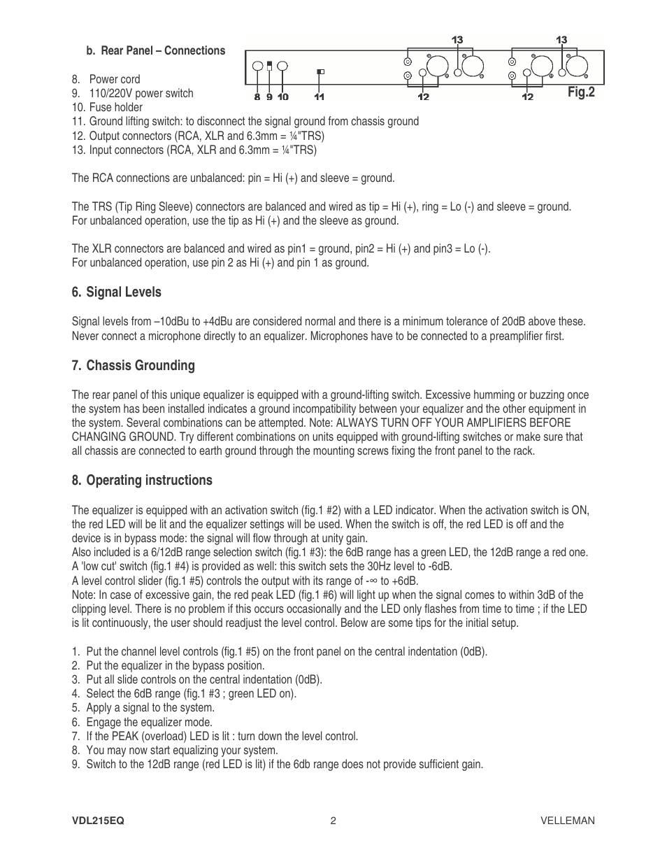 Velleman VDL215EQ2 User Manual | Page 2 / 15