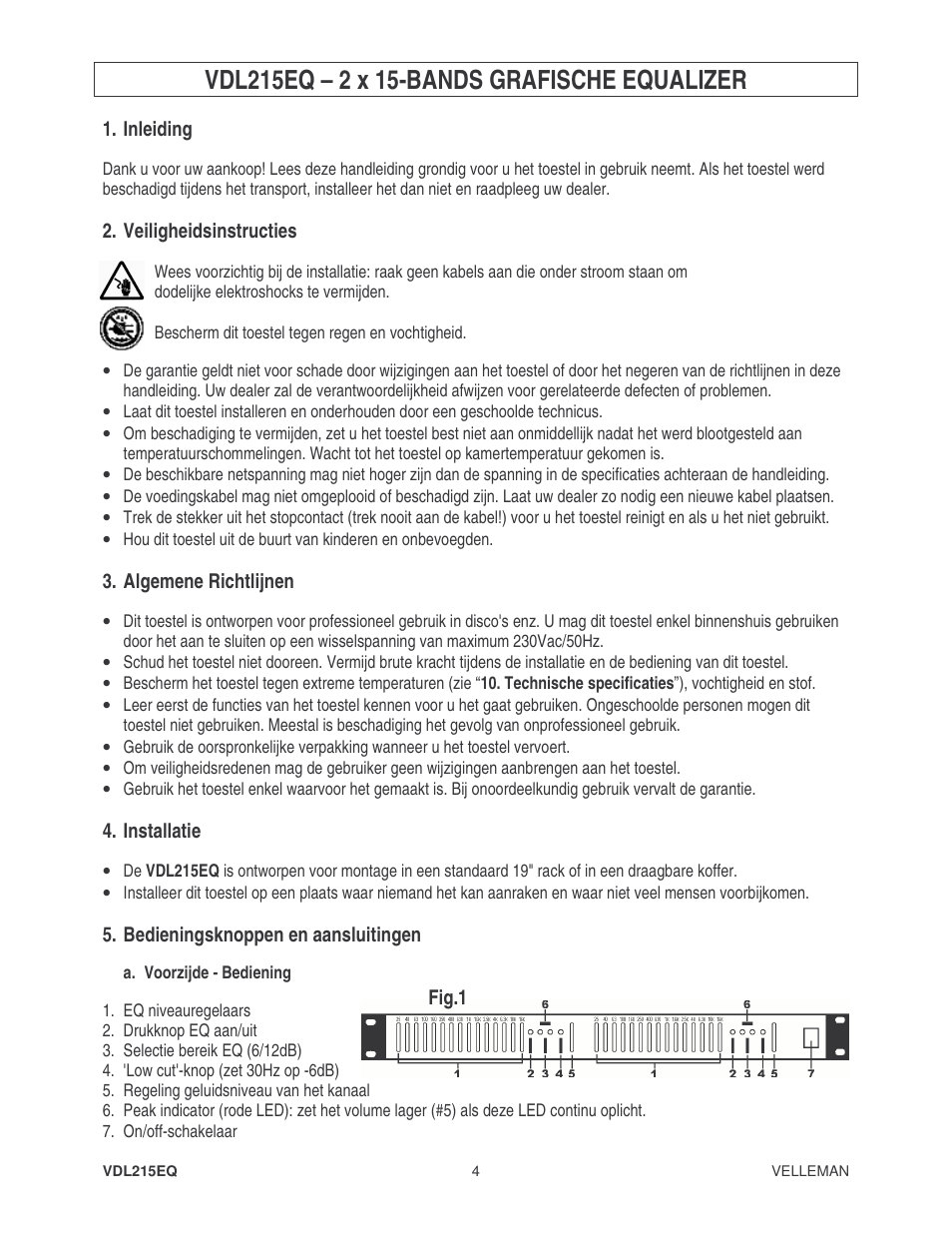 Velleman VDL215EQ2 User Manual | Page 4 / 15