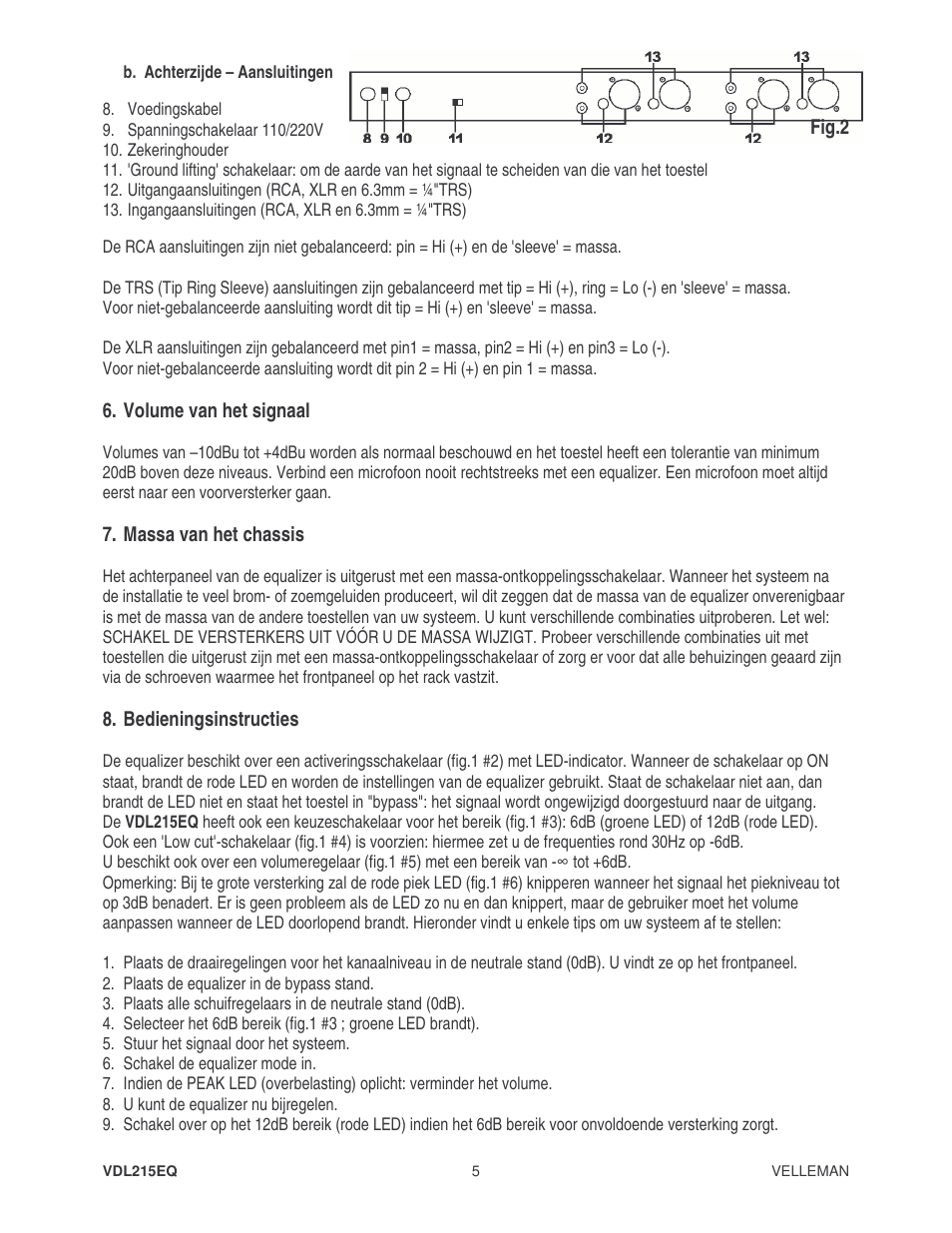 Velleman VDL215EQ2 User Manual | Page 5 / 15