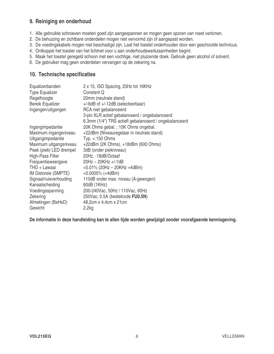 Velleman VDL215EQ2 User Manual | Page 6 / 15